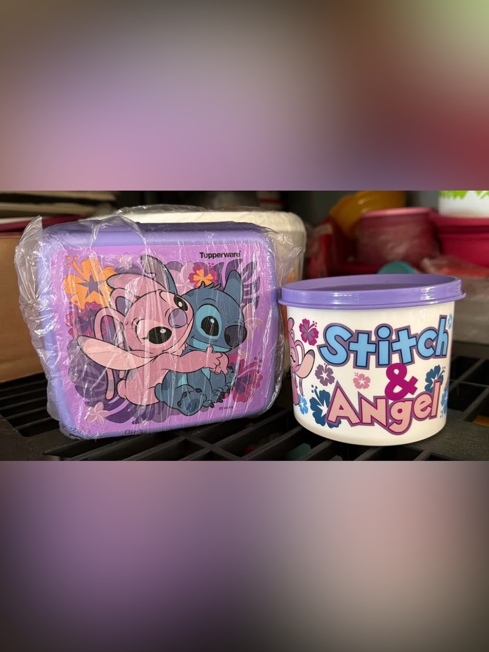 Tupperware Purple Stitch & Angel Snack Containers